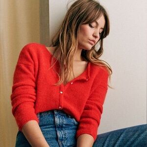 Sezane Gaspard Cardigan in Rouge